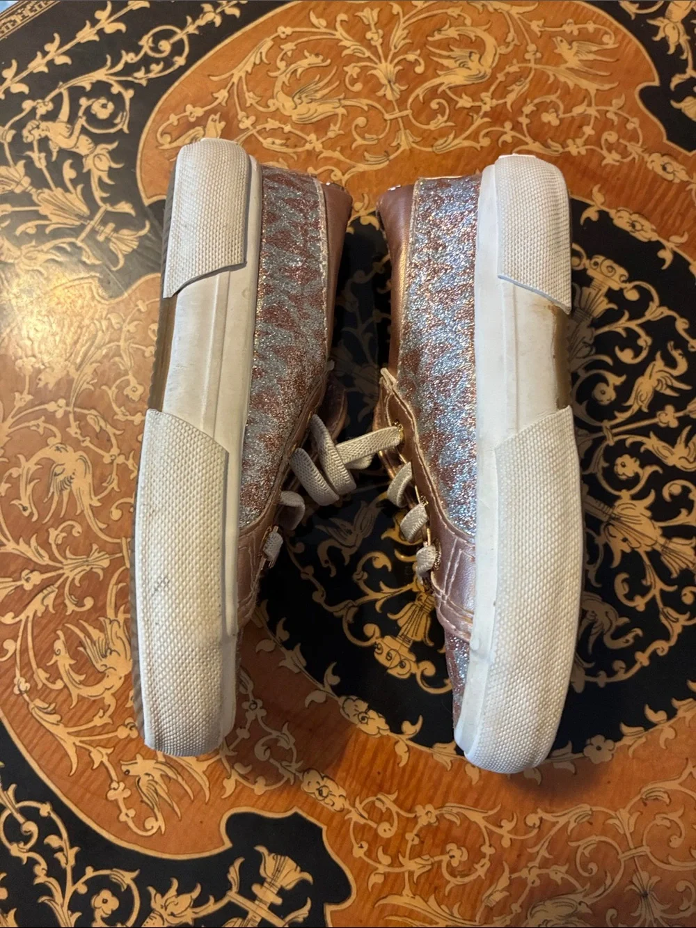 Michael Kors baby toddler girls 7 Rose Gold Glitter Ima Tinsel Rose Sneakers